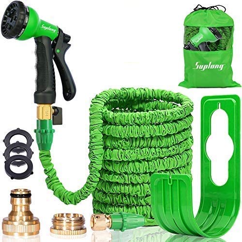Suplong, Suplong Expandable Garden Water Hose Pipe - 100FT Magic Expanding Hose with 3/4" to 1/2" Brass Fittings Valve 8 Function Spray Gun Nozzle