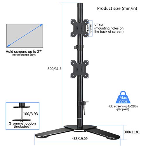 suptek, Suptek Dual Monitor Stand for 13"-27" Screens | Dual Monitor Mount Tilt Swivel Rotation (80cm pole) ML6802