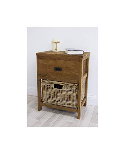 Sustainable Furniture, Sustainable Furniture Reclaimed Teak Storage Unit with 1 Drawer and 1 Wicker Basket-Rectangular, Wood, Natural, One