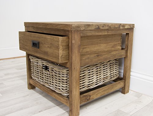 Sustainable Furniture, Sustainable Furniture Reclaimed Teak Storage Unit with 1 Drawer and 1 Wicker Basket-Square, Wood, Natural, One