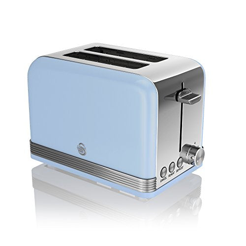 Swan, Swan 2 Slice Retro Toaster, Blue, Defrost, Cancel and Reheat Functions, Slide Out Crumb Tray, ST19010BLN