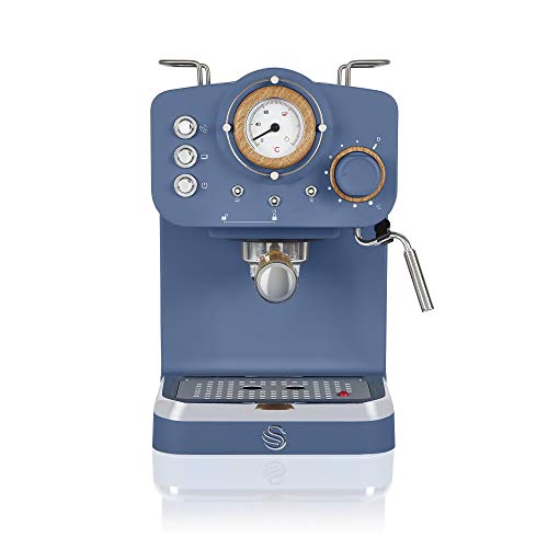 Swan, Swan Nordic Espresso Machine, Blue, 15 Bars of Pressure, Milk Frother, 1.2L Tank, Scandi Style, SK22110BLUN