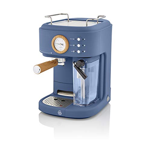 Swan, Swan Nordic One Touch Espresso Machine, Blue, 20 Bars of Pressure, Milk Frothing Steamer, 1.7L Tank, Scandi-style, SK22150BLUN