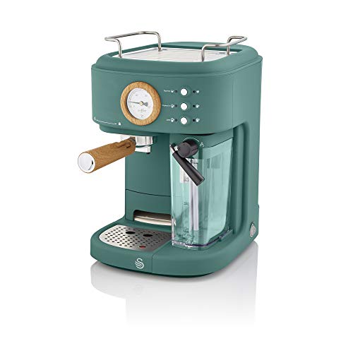 Swan, Swan Nordic One Touch Espresso Machine, Pine Green, 20 Bars of Pressure, Milk Frothing Steamer, 1.7L Tank, Scandi-style, SK22150GREN