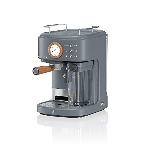 Swan, Swan Nordic One Touch Espresso Machine, Slate Grey, 20 Bars of Pressure, Milk Frothing Steamer, 1.7L Tank, Scandi-style, SK22150GRYN