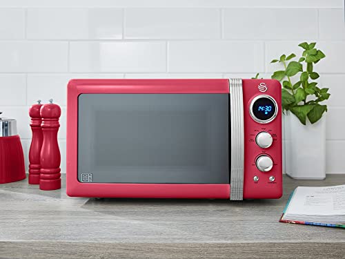 Swan, Swan Retro LED Digital Microwave Red, 20L, 800W, 6 Power Levels Including Defrost Setting, SM22030LRN