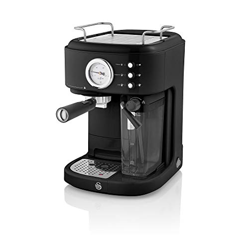 Swan, Swan Retro One Touch Espresso Machine, Black, 15 Bars of Pressure, Milk Frothing Steamer, 1.7L Tank, Retro style, SK22150BN, espresso maker