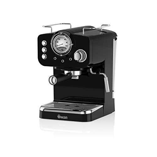 Swan, Swan Retro Pump Espresso Coffee Machine, Black, 15 Bars of Pressure, Milk Frother, 1.2L Tank, SK22110BN