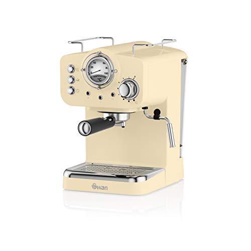 Swan, Swan Retro Pump Espresso Coffee Machine, Cream, 15 Bars of Pressure, Milk Frother, 1.2L Tank, SK22110CN