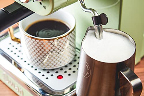 Swan, Swan Retro Pump Espresso Coffee Machine, Green, 15 Bars of Pressure, Milk Frother, 1.2L Tank, SK22110GN