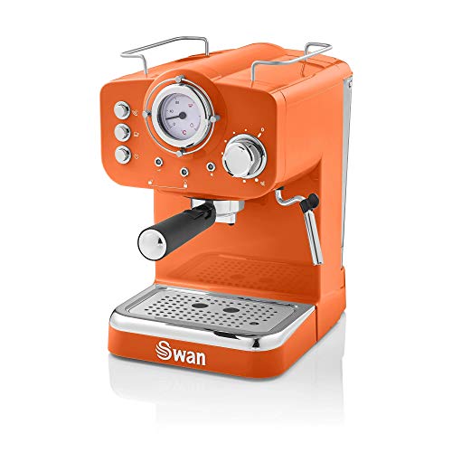 Swan, Swan Retro Pump Espresso Coffee Machine, Orange, 15 Bars of Pressure, Milk Frother, 1.2L Tank, SK22110ON