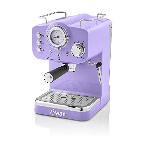 Swan, Swan Retro Pump Espresso Coffee Machine, Purple, 15 Bars of Pressure, Milk Frother, 1.2L Tank, SK22110PURN