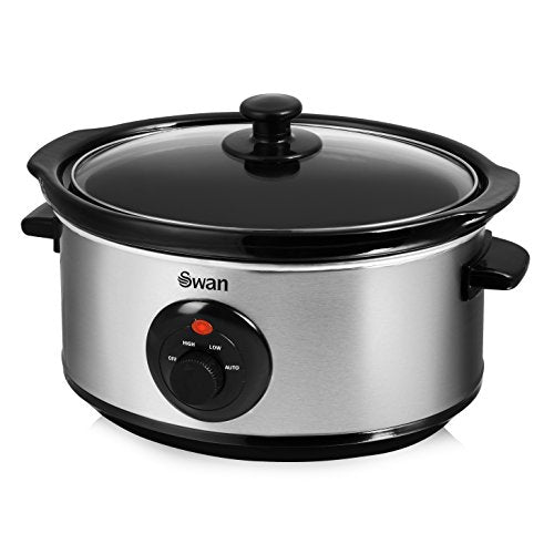 Swan, Swan SF17020N 3.5 Litre Oval Stainless Steel Slow Cooker with 3 Cooking Settings, 200W, Silver