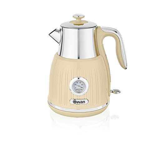 Swan, Swan SK31040CN Retro Kettle with Temperature Dial, 360 Degree Rotational Base, Stainless Steel, 3000 W, 1.5 liters, Cream