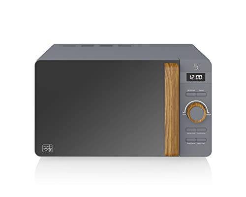Swan, Swan SM22036GRYN, Nordic Digital Microwave, Wood Effect Handle, Soft Touch Housing and Matt Finish, 800W, 20 L, Slate Grey
