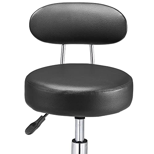 Deuba, Swivel Stool Adjustable Portable Work Roller Chair on Wheels with Backrest Easy Care Synthetic Leather Chrome Base for Beauty Office