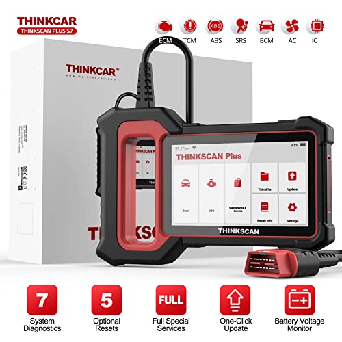 thinkcar, THINKCAR ThinkScan Plus S7 OBD2 Code Reader, 7 System Diagnostic Tool for ABS/SRS/ECM/Transmission/BCM/AC/IC, 5 Optional Reset