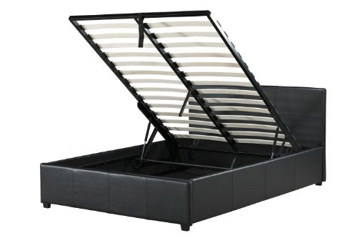TIGERBEDS, TIGERBEDS 4'6 Black gas lift up Double Ottoman storage bed frame