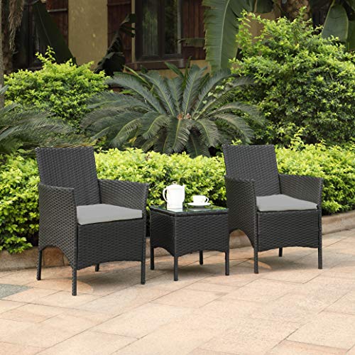 TMEE, TMEE Rattan Garden Furniture Set 3 Pieces PE Rattan Wicker Chairs with Seat Cushions +Table, Patio Furniture Sets Outdoor Conversation Sets