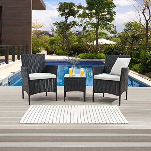 TMEE, TMEE Rattan Garden Furniture Set 3 Pieces Patio Outdoor Conversation Sets PE Rattan Wicker Sofa Chairs with Cushions and Coffee Table