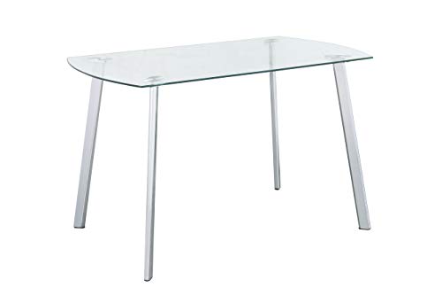 TMEE, TMEE Rectangle Tempered Glass Table with 4 Chrome Metal Legs, Modern Dining Table for Dining Room/Office, 120x70cm