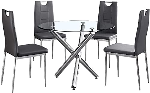 TMEE, TMEE Set of 4 Faux Leather Dining Chairs with Unique Handle+Chrome Metal Legs, Modern Stylish High Back Kitchen Chairs for Dining Room