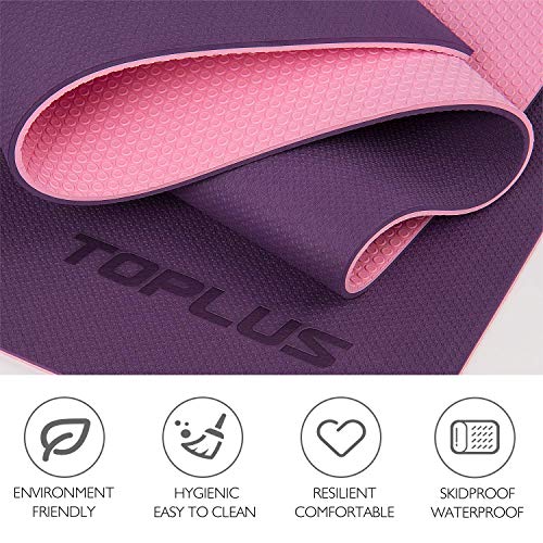 TOPLUS, TOPLUS Yoga Mat, Classic Pro Yoga Mat TPE Eco Friendly Non Slip Fitness Exercise Mat with Carrying Strap-Workout Mat for Yoga, Pilates and Gymnastics 183 x 61 x 0.6CM