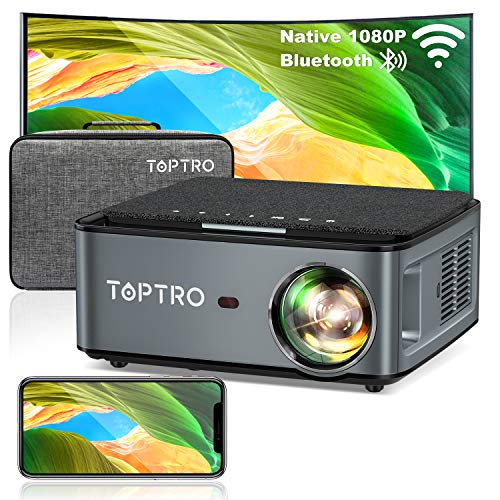 TOPTRO, TOPTRO Bluetooth Projector WiFi with Carrying Case,7500 Lux Native 1080P Outdoor Portable Projector, Support 4D Keystone/Zoom/4K
