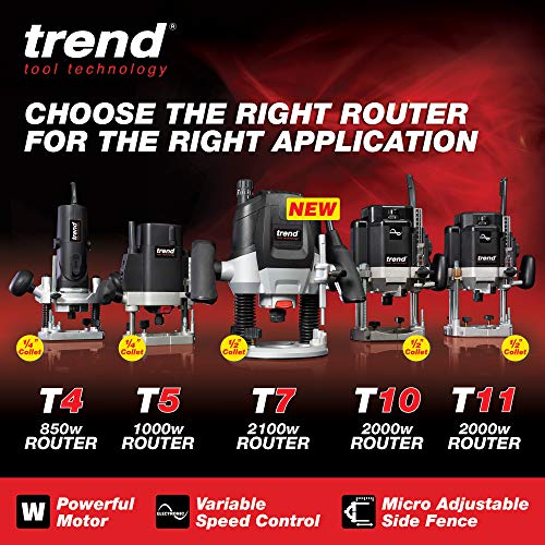 Trend, TREND T4EK 1/4" Variable Speed Workshop Router and Kitbox, 850 W, 230 V, Black, Regular