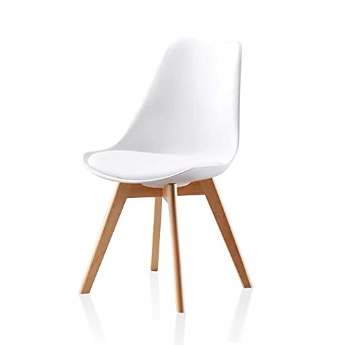 TUKAILAi, TUKAILAI 1PCS White Retro Style Dining Chairs with Beech Wood Legs and Padded Seat Lounge Chairs Kitchen Chairs Living Room Chairs