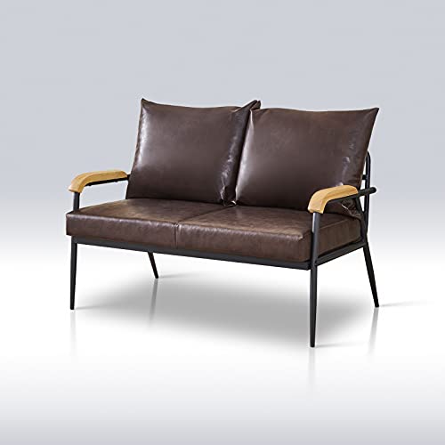 TUKAILAi, TUKAILAI 2 Seaters Sofa Lounge Faux Leather Soft Sofa with Solid Wooden Arm and Metal Support Living Room Furniture Dark Brown
