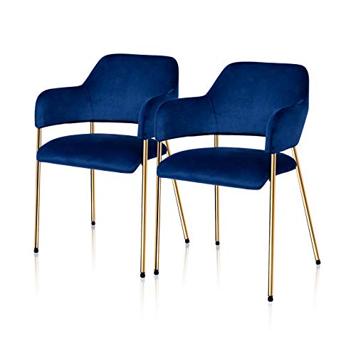 TUKAILAi, TUKAILAI 2PCS Blue Velvet Dining Chairs with Golden Metal Frame for Luxurious Reception Furniture Padded Seat Restaurant Chairs Kitchen