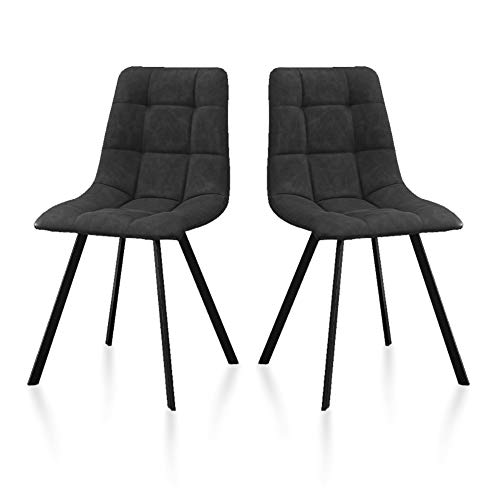 TUKAILAi, TUKAILAI 2PCS Dining Chairs Set Retro Grey Faux Leather Chairs Padded Seat Set of 2 Chairs with Upholstered Back and Cushion