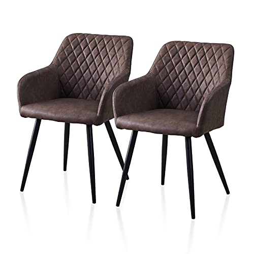 TUKAILAi, TUKAILAI 2PCS Faux Leather Dining Chairs Armchairs Set of 2 Leisure Lounge Accent Chairs with Padded Seat, Arms, Backrest Living Dining