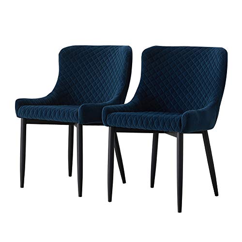 TUKAILAi, TUKAILAI 2PCS Leisure Modern Upholstery Blue Velvet Dining Chair Armchair Tub Chairs with Comfortable Padded Seat Dining Living Room