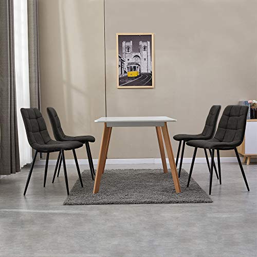 TUKAILAi, TUKAILAI 2PCS Retro Fabric Dining Chairs Set Padded Seat Set of 2 Chairs Reception Living Room Dark Grey Dining Chairs Set of 2