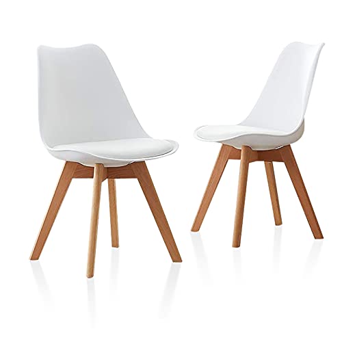 TUKAILAi, TUKAILAI 2PCS White Chairs Dining Chairs with Solid Beech Wood Legs Lounge Chairs Kitchen Chairs Living Room Chairs