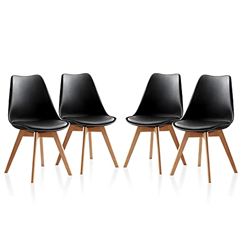 TUKAILAi, TUKAILAI 4PCS Black Retro Style Dining Chairs with Beech Wood Legs and Padded Seat Lounge Chairs Kitchen Chairs Living Room Chairs