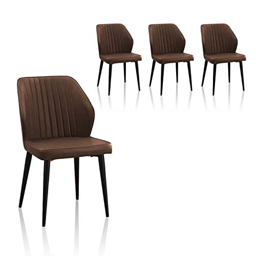 TUKAILAi, TUKAILAI 4PCS Brown Faux Leather Dining Chairs Lounge Leisure Kitchen Chairs Living Room Corner Chairs Reception Chairs Dining