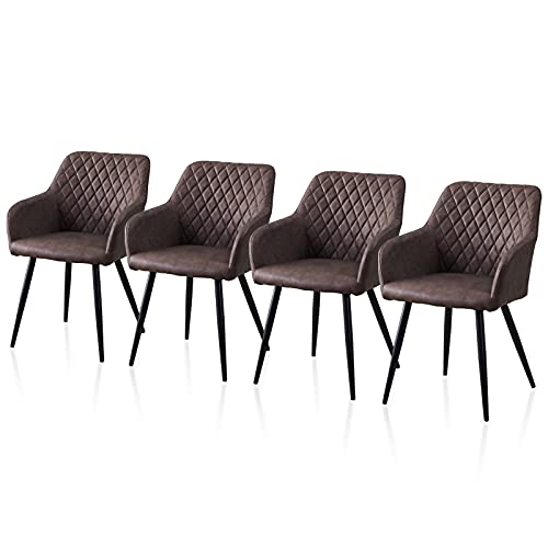 TUKAILAi, TUKAILAI 4PCS Faux Leather Dining Chairs Armchairs Set of 4 Leisure Lounge Accent Chairs with Padded Seat, Arms, Backrest Living Dining