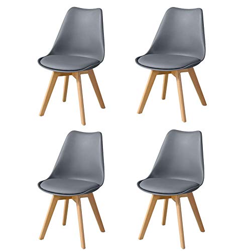TUKAILAi, TUKAILAI 4PCS GREY Retro Style Dining Chairs with Solid Wood Legs and Padded Seat Lounge Chairs Kitchen Chairs Living Room Chairs