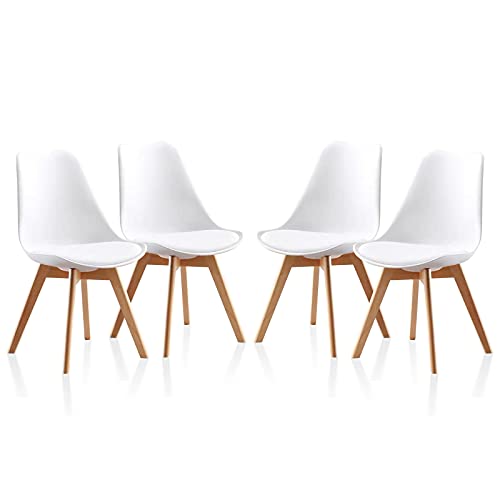 TUKAILAi, TUKAILAI 4PCS White Style Dining Chairs with Beech Legs and Padded Seat Lounge Chairs Kitchen Chairs Living Room Chairs