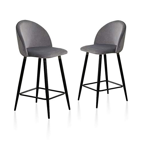 TUKAILAi, TUKAILAI Bar Stools Set of 2 With Velvet Covered Backrest and Metal Footrest and Base for Breakfast Bar Counter Kitchen and Home Grey Color