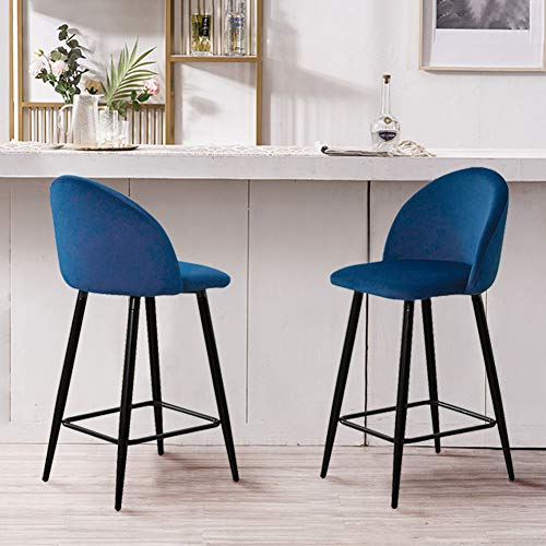 TUKAILAi, TUKAILAI Bar Stools Set of 2 with Velvet Covered Backrest and Metal Footrest and Base for Breakfast Bar Counter Kitchen and Home Blue Color Chairs