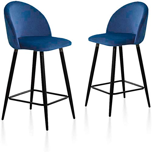 TUKAILAi, TUKAILAI Bar Stools Set of 2 with Velvet Covered Backrest and Metal Footrest and Base for Breakfast Bar Counter Kitchen and Home Blue Color Chairs
