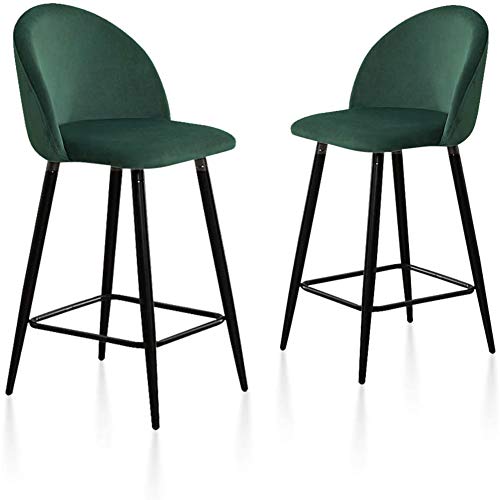TUKAILAi, TUKAILAI Bar Stools Set of 2 with Velvet Covered Backrest and Metal Footrest and Base for Breakfast Bar Counter Kitchen and Home Green