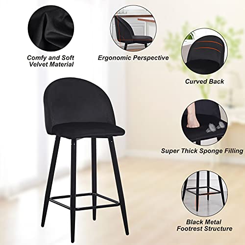 TUKAILAi, TUKAILAI Black Bar Stools Set of 2 with Velvet Covered Backrest and Metal Footrest and Base for Breakfast Bar High Kitchen and Home