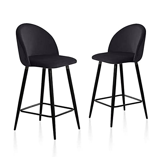 TUKAILAi, TUKAILAI Black Bar Stools Set of 2 with Velvet Covered Backrest and Metal Footrest and Base for Breakfast Bar High Kitchen and Home