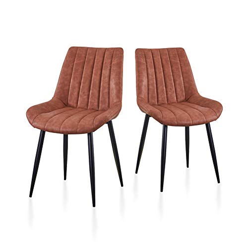 TUKAILAi, TUKAILAI Dining Chairs Set of 2 pcs Brown Kitchen Counter Chairs Lounge Leisure Living Room Corner Chairs Brown Faux Leather Reception Chairs with Backrest and Padded Seat