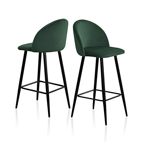 TUKAILAi, TUKAILAI High Bar Stools Set of 2 with Velvet Covered Backrest and Metal Footrest and Base for Breakfast Bar High Kitchen and Home Green